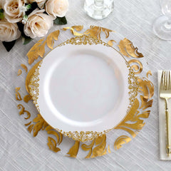 50-Pack Table Placemats Swirl Foil Floral Design Metallic Gold Round - Sheer Organza Disposable Mats 13"