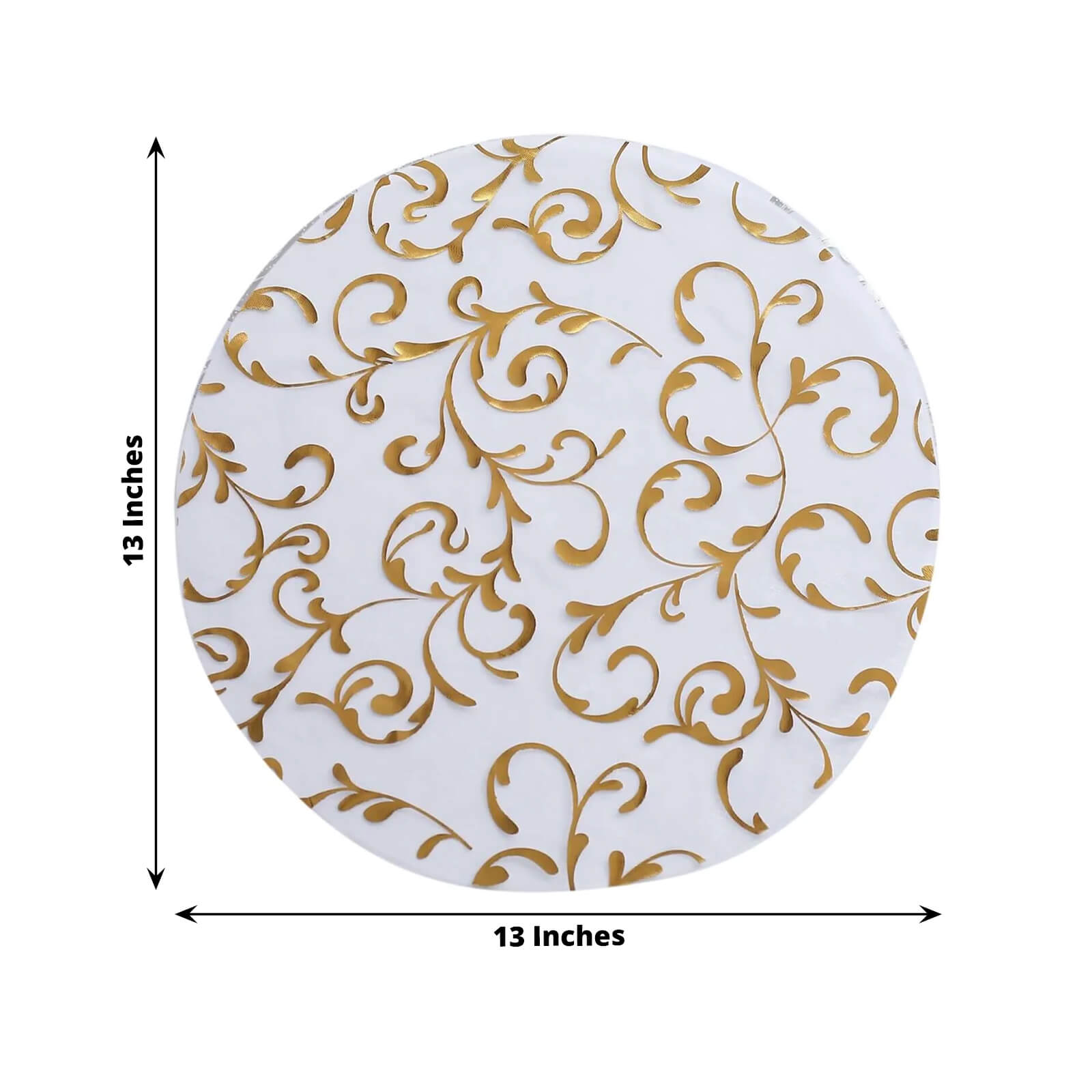 50-Pack Table Placemats Embossed Foil Flower Design Metallic Gold Round - Sheer Organza Disposable Mats 13"