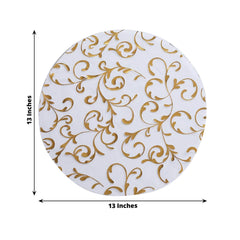 50-Pack Table Placemats Embossed Foil Flower Design Metallic Gold Round - Sheer Organza Disposable Mats 13"