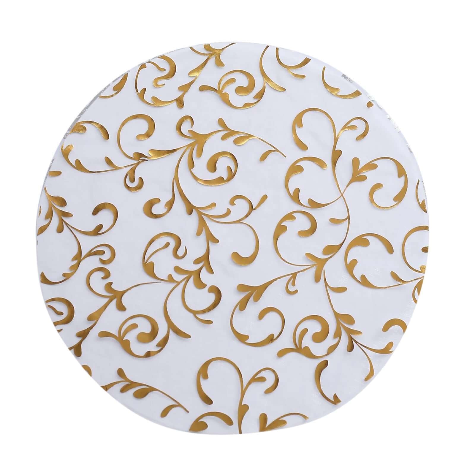 50-Pack Table Placemats Embossed Foil Flower Design Metallic Gold Round - Sheer Organza Disposable Mats 13"
