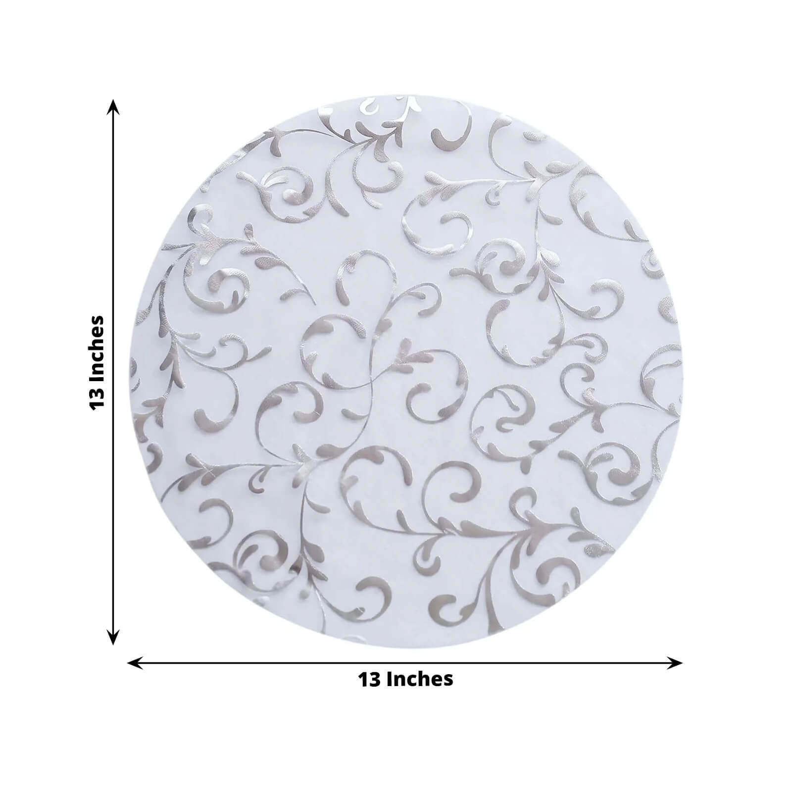 50-Pack Table Placemats Embossed Foil Flower Design Metallic Silver Round - Sheer Organza Disposable Mats 13"
