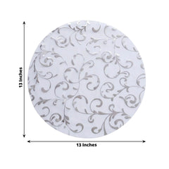 50-Pack Table Placemats Embossed Foil Flower Design Metallic Silver Round - Sheer Organza Disposable Mats 13"