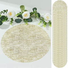 50-Pack Table Placemats Glitter Design Metallic Gold Round - Mesh Polyester Disposable Mats 13"