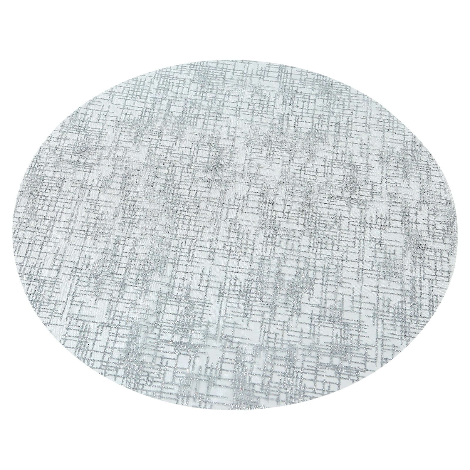 50-Pack Table Placemats Glitter Design Metallic Silver Round - Mesh Polyester Disposable Mats 13"