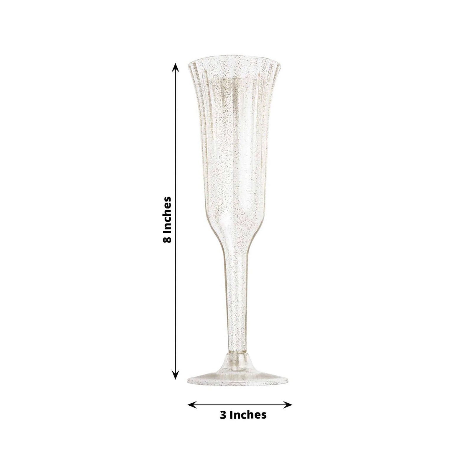 12-Pack Plastic Champagne Flutes Clear/Gold Glitter Flared Design - Lightweight Disposable Toasting Glasses 6oz