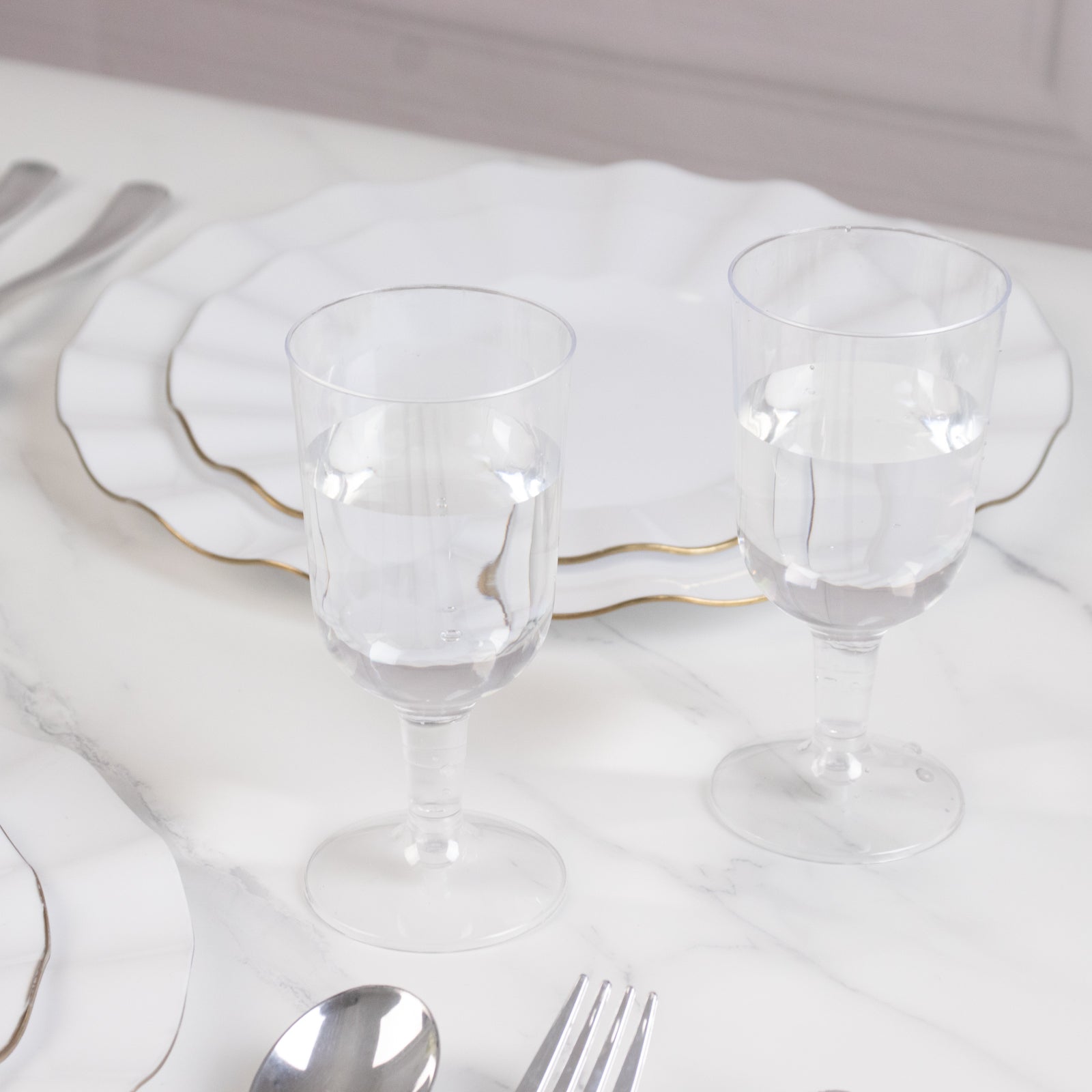 24 Pack Clear Plastic Wine Glasses 6oz Short Stem Disposable Party Cups with Detachable Base