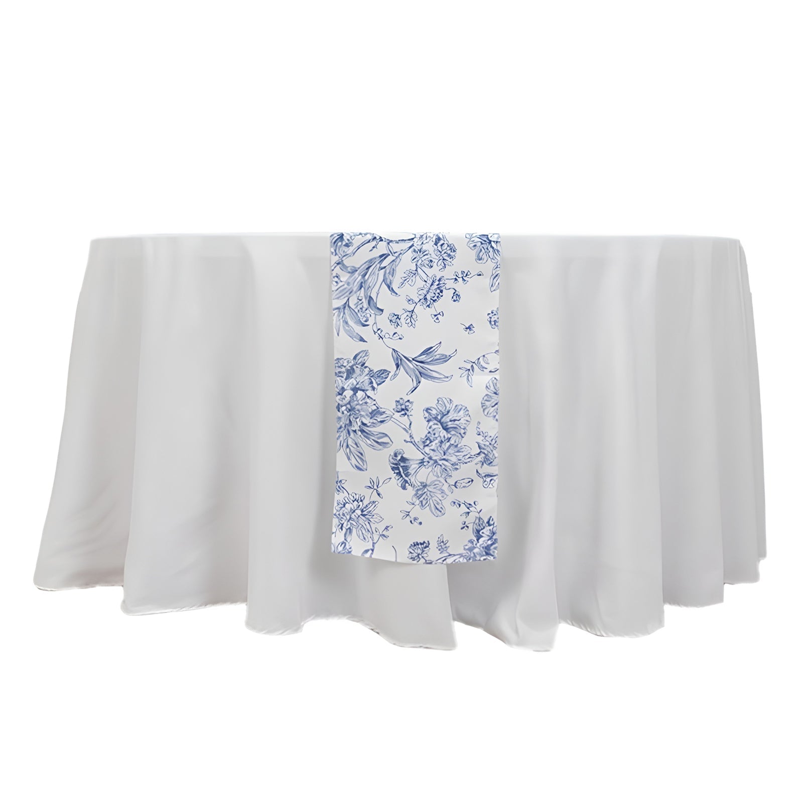 Polyester Table Runner 12"x108" White with Blue French Toile Floral Print - Stylish Reusable Table Décor