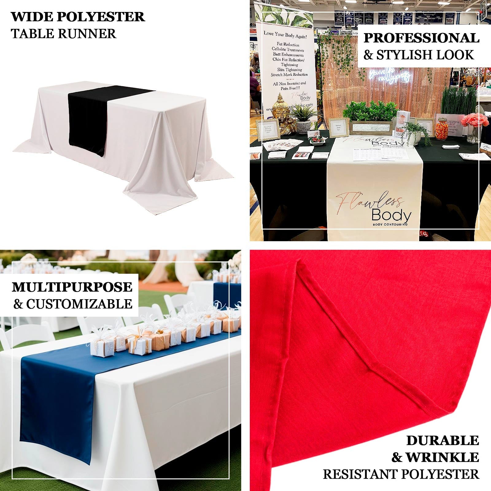 Wide Polyester 24"x72" Table Runner Navy Blue - Durable Trade Show Table Linen