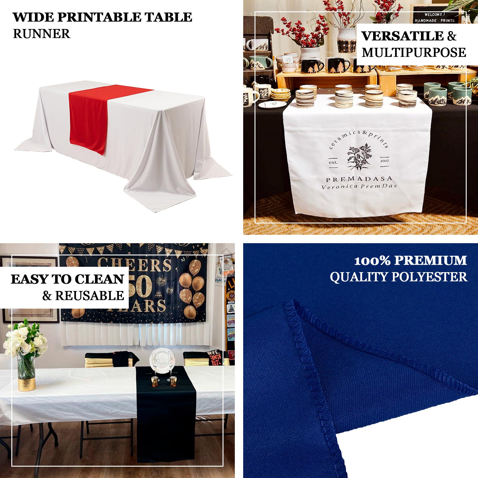 Wide Premium Polyester 36"x72" Table Runner Red - Sublimation Printable Banner