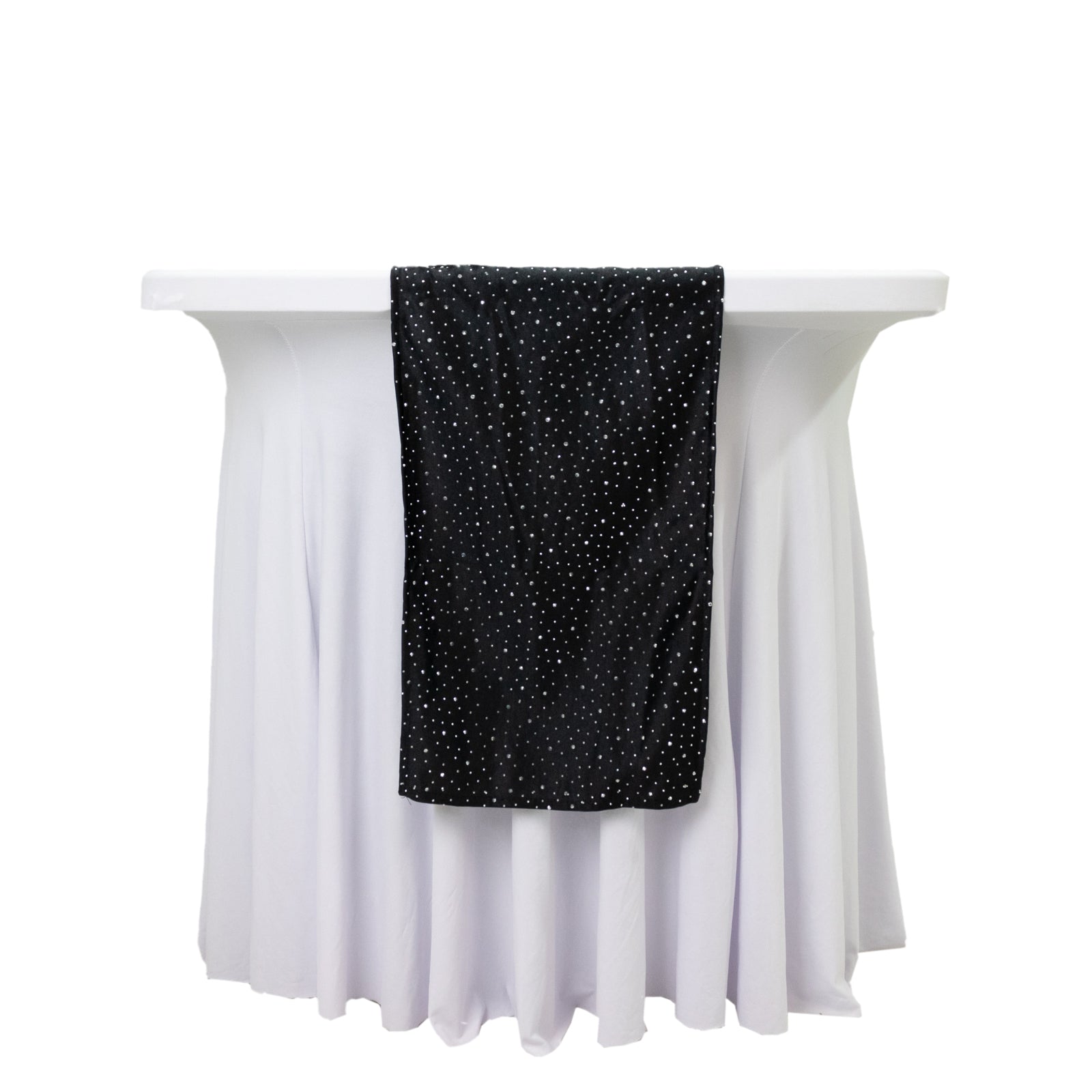 Black Scuba Polyester Table Runner with Rhinestone Accents - 12"x108" Wrinkle-Free Table Linen