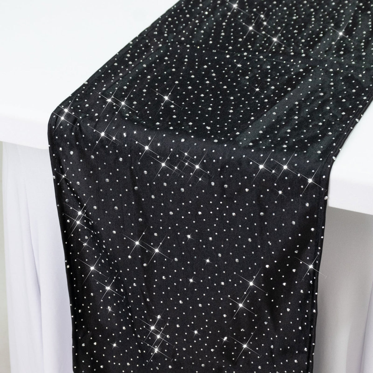 Black Scuba Polyester Table Runner with Rhinestone Accents - 12"x108" Wrinkle-Free Table Linen