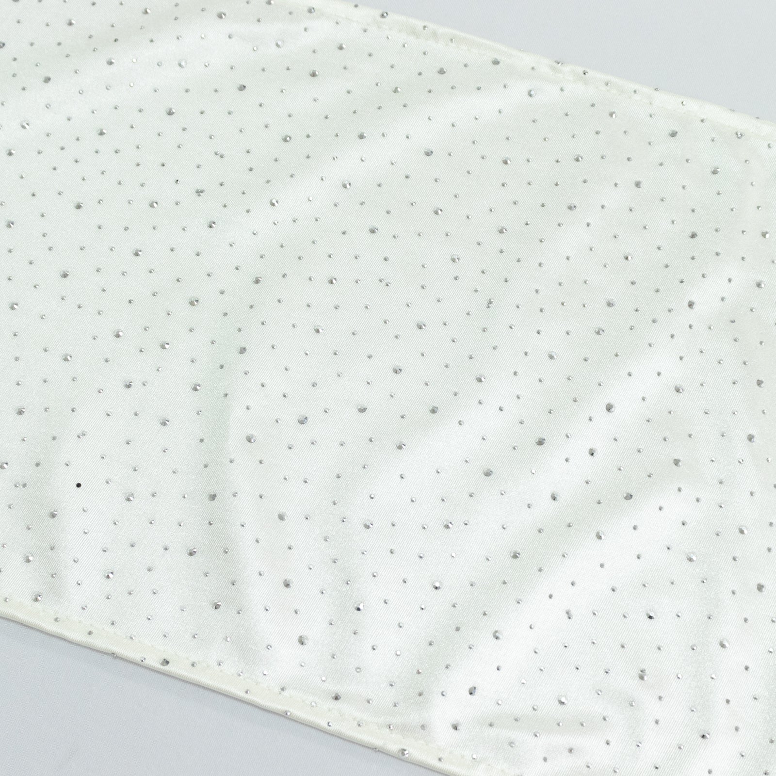 Pearl White Scuba Polyester Table Runner with Rhinestone Accents - 12"x108" Wrinkle-Free Table Linen
