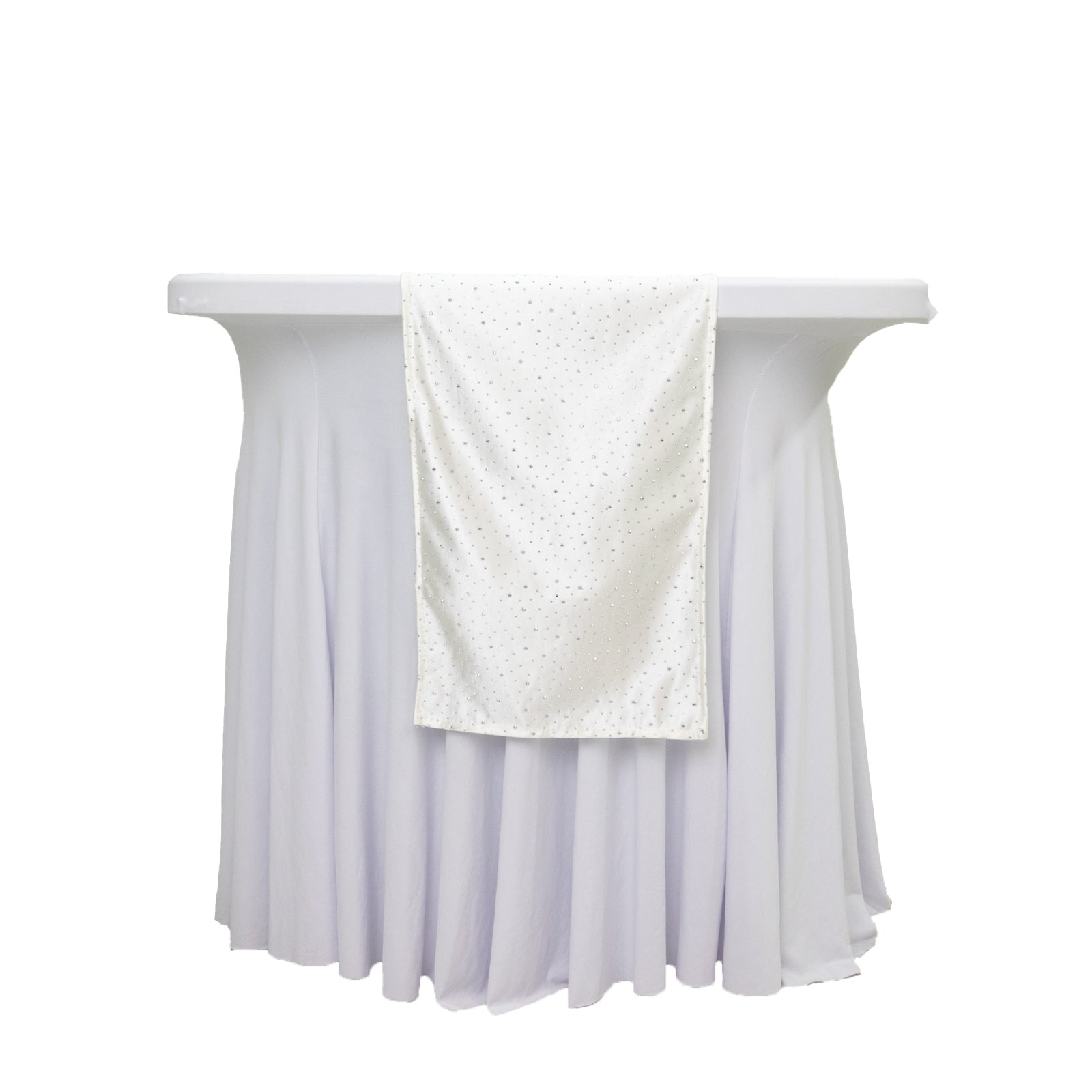 Pearl White Scuba Polyester Table Runner with Rhinestone Accents - 12"x108" Wrinkle-Free Table Linen