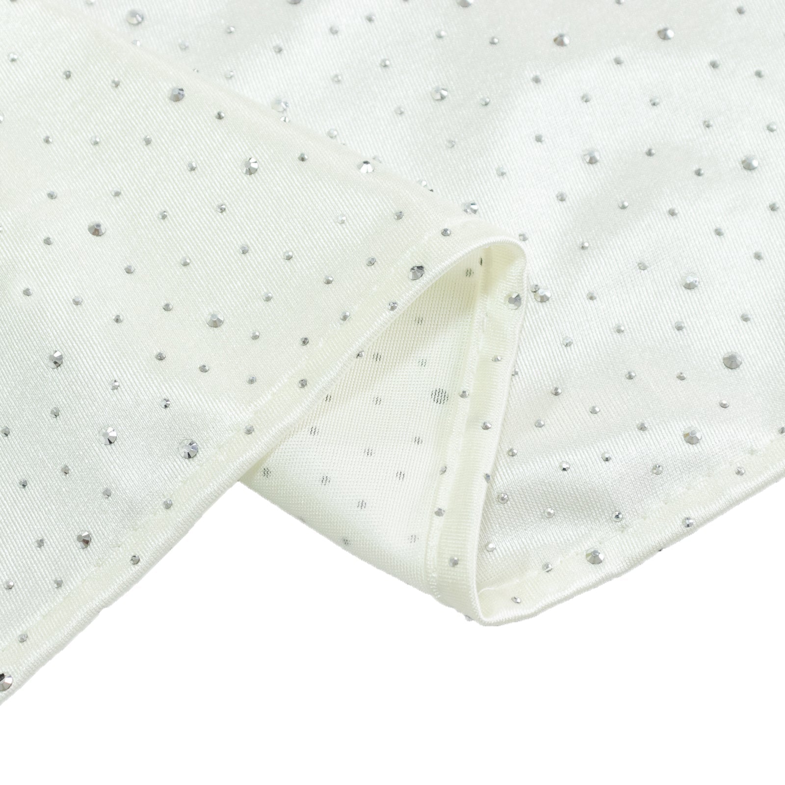 Pearl White Scuba Polyester Table Runner with Rhinestone Accents - 12"x108" Wrinkle-Free Table Linen