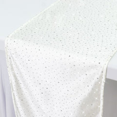 Pearl White Scuba Polyester Table Runner with Rhinestone Accents - 12"x108" Wrinkle-Free Table Linen
