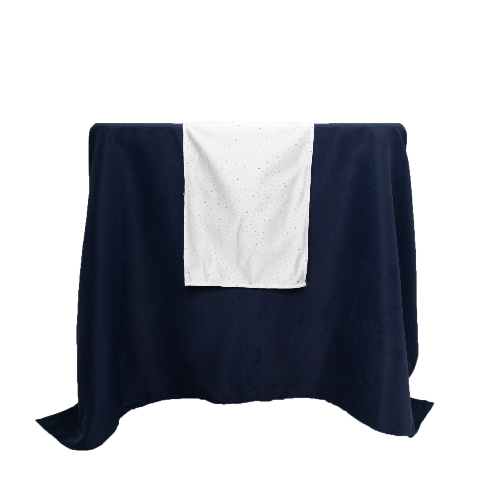 White Scuba Polyester Table Runner with Rhinestone Accents - 12"x108" Wrinkle-Free Table Linen