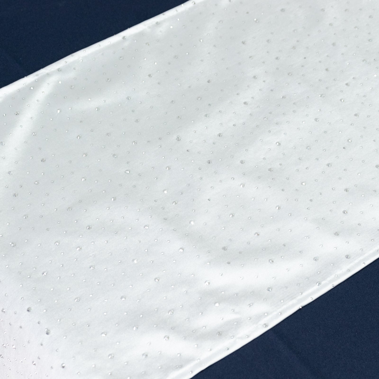 White Scuba Polyester Table Runner with Rhinestone Accents - 12"x108" Wrinkle-Free Table Linen