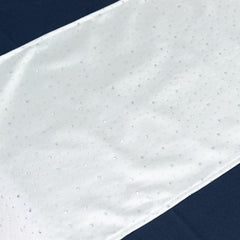 White Scuba Polyester Table Runner with Rhinestone Accents - 12"x108" Wrinkle-Free Table Linen