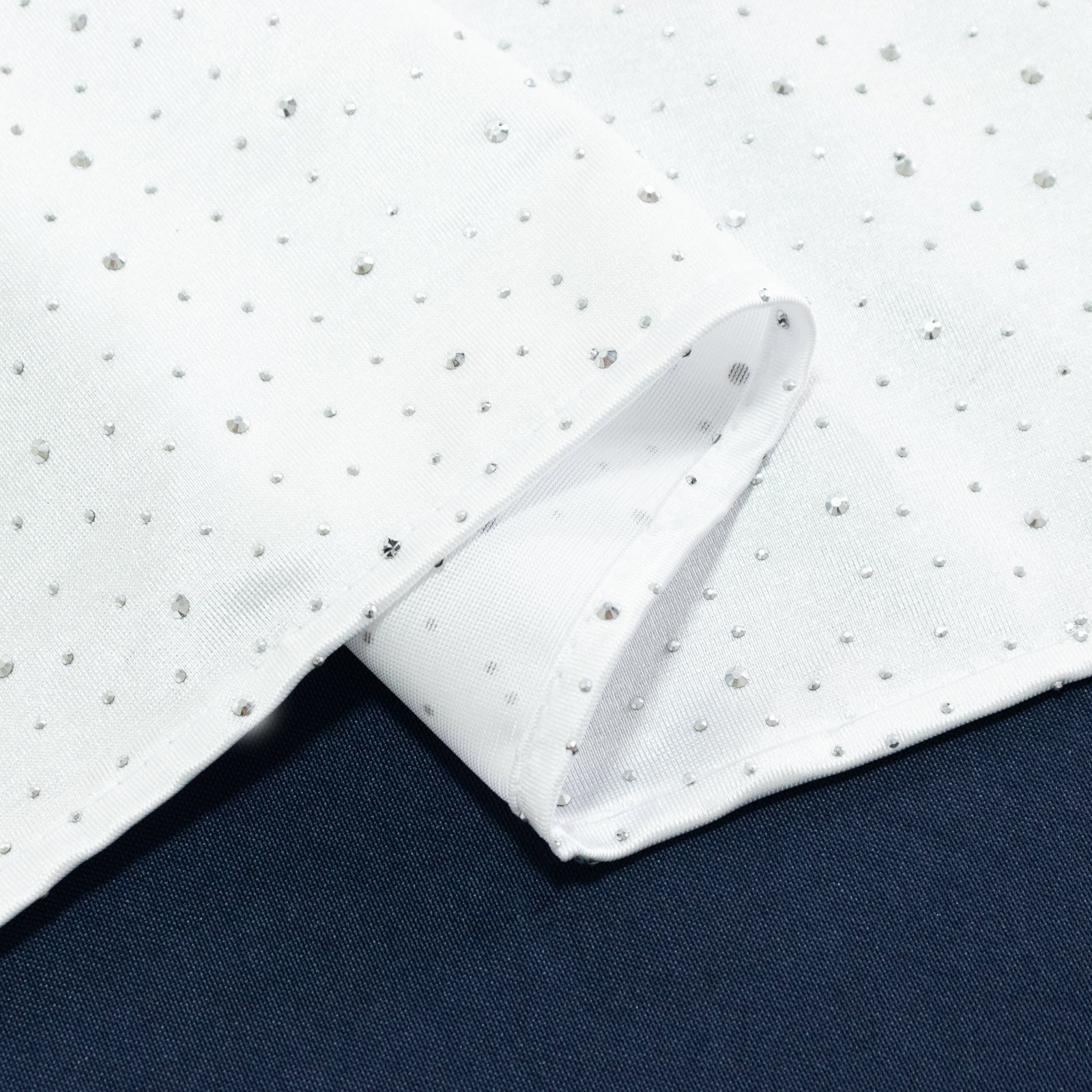 White Scuba Polyester Table Runner with Rhinestone Accents - 12"x108" Wrinkle-Free Table Linen