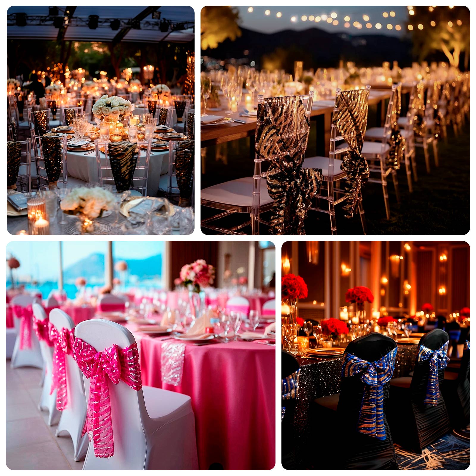 5 Pack Chair Sashes with Wave Embroidered Sequins Hunter Emerald Green/Gold 6"x88"