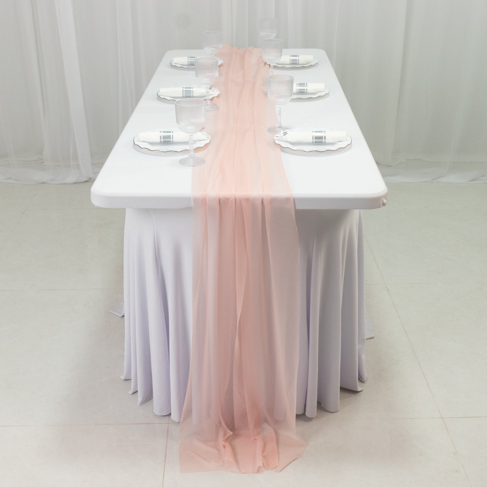 20-Pack 9ft Sheer Table Runners – Blush Shimmer Sheer Drapes, Wrinkle-Free