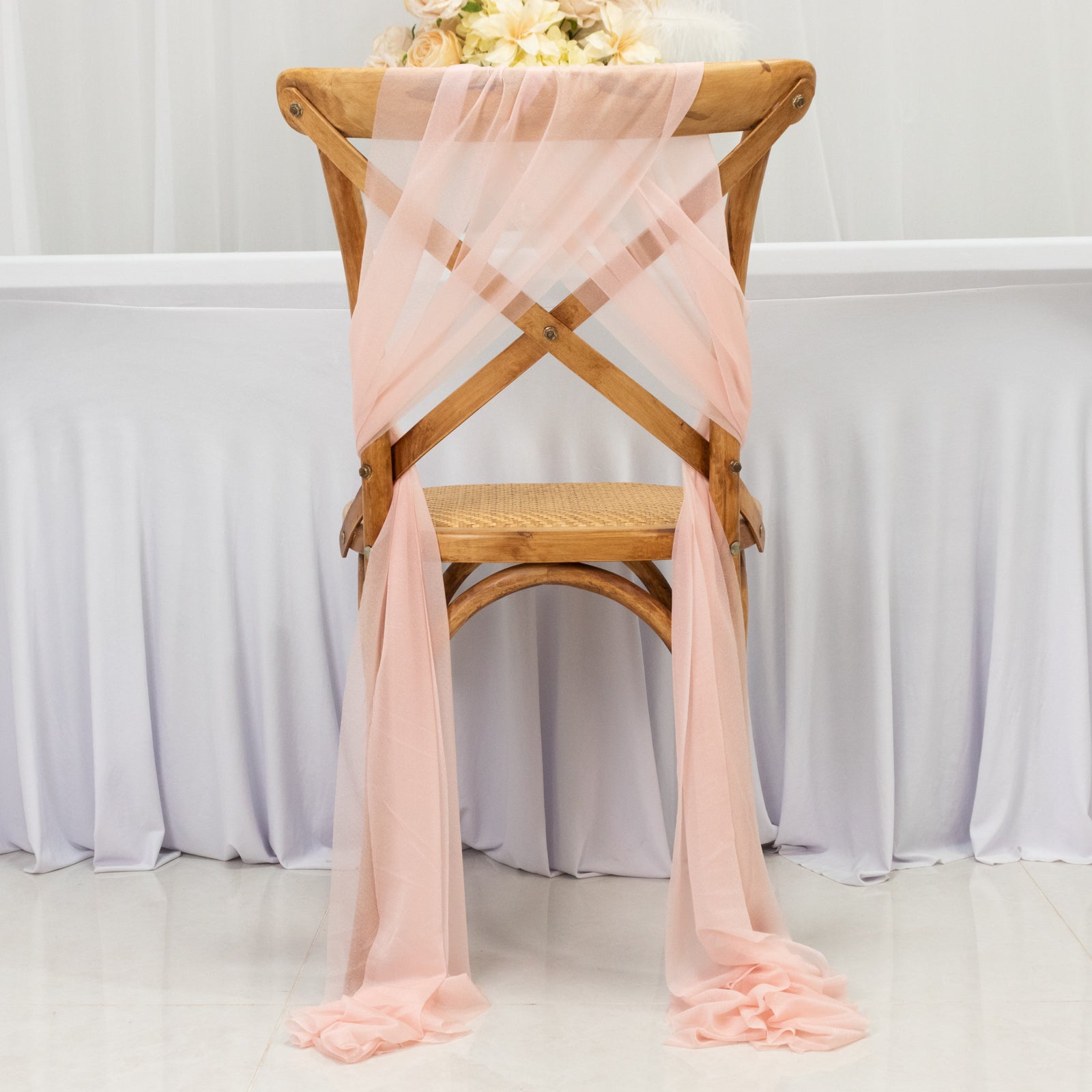 20-Pack Sheer Chair Drape Decor in Blush – 9ft Shimmer Sash, Wrinkle-Free