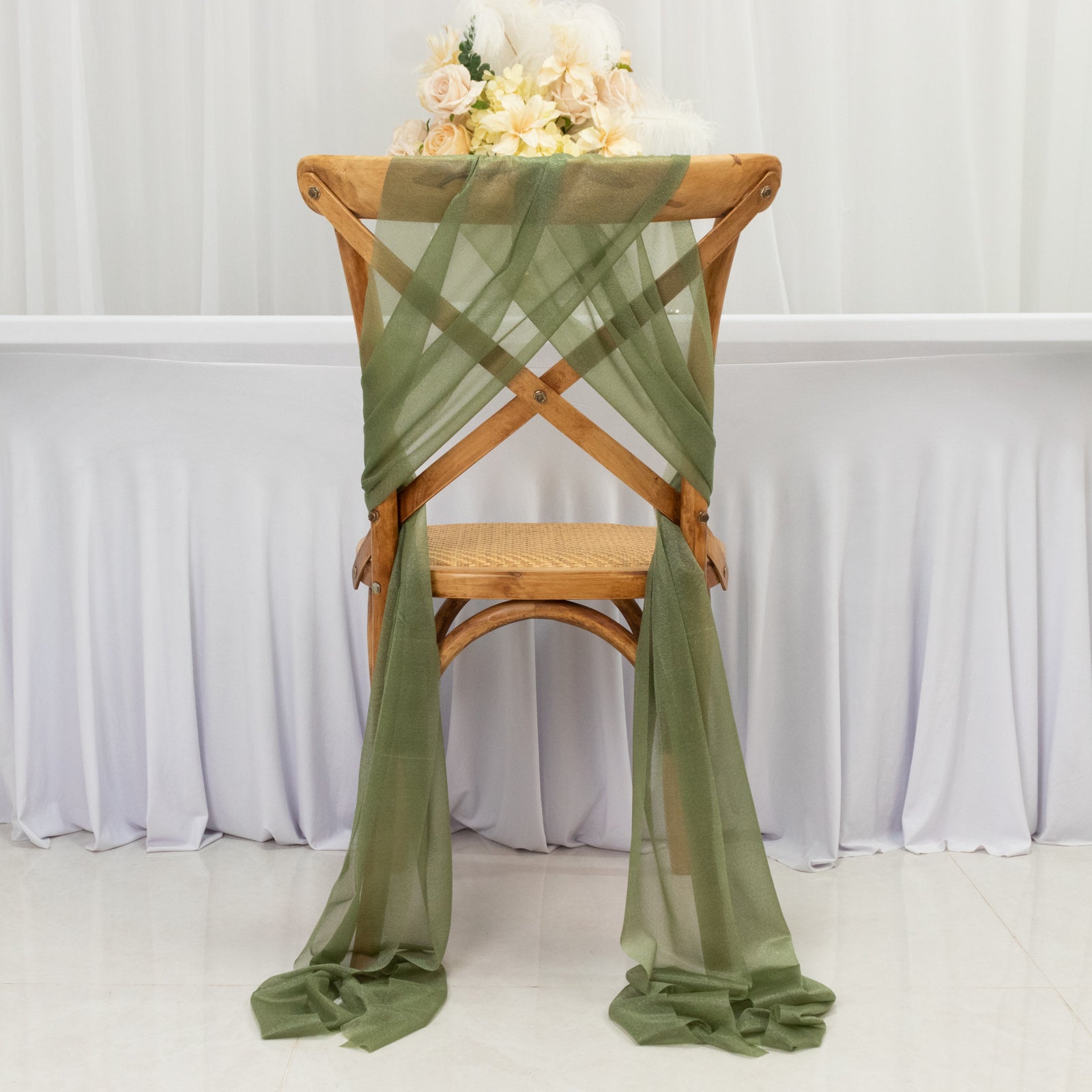 20-Pack Sheer Chair Drape Decor in Dusty Sage Green – 9ft Shimmer Sash, Wrinkle-Free
