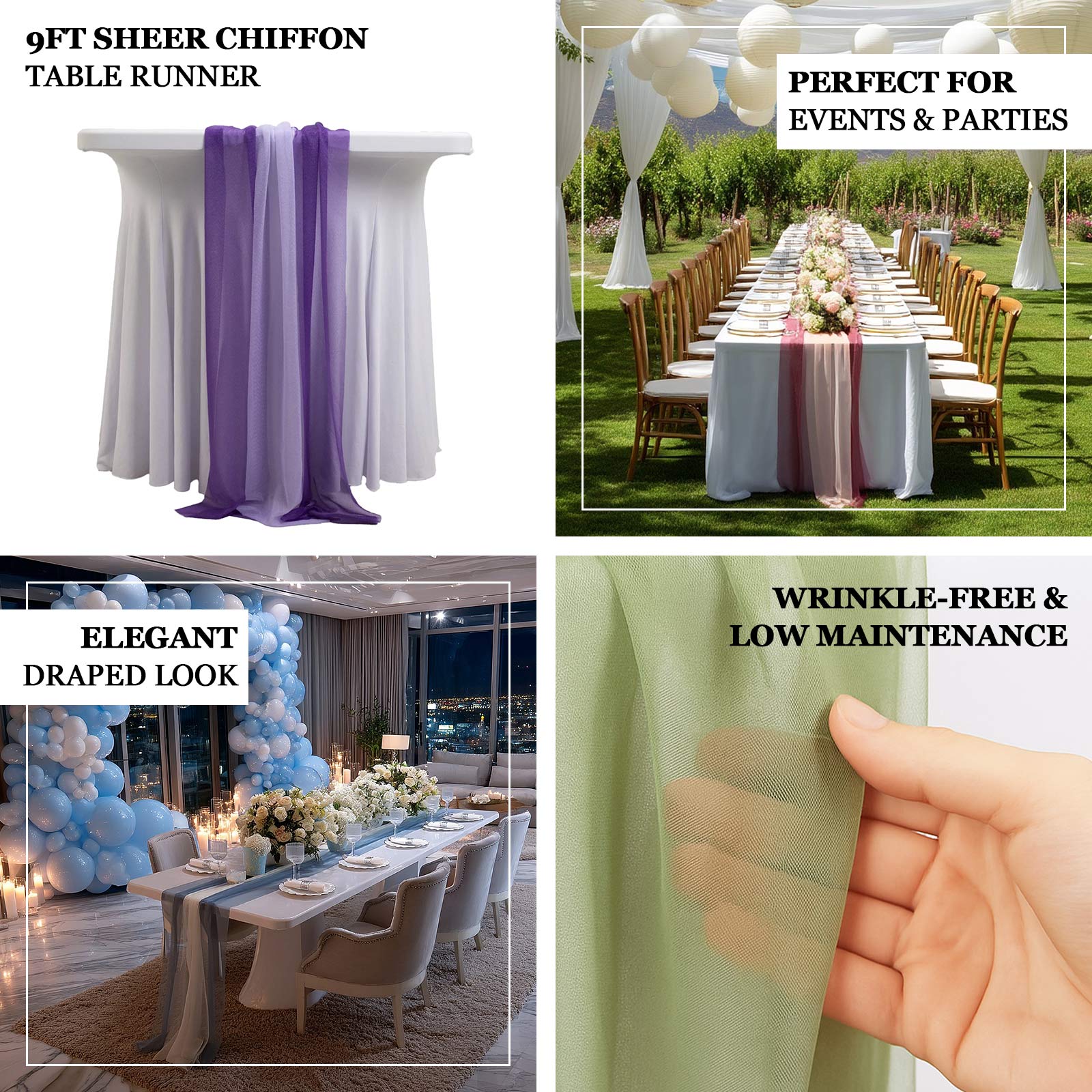 20-Pack 9ft Sheer Table Runners – Navy Blue/Dusty Blue Shimmer Sheer Drapes, Wrinkle-Free