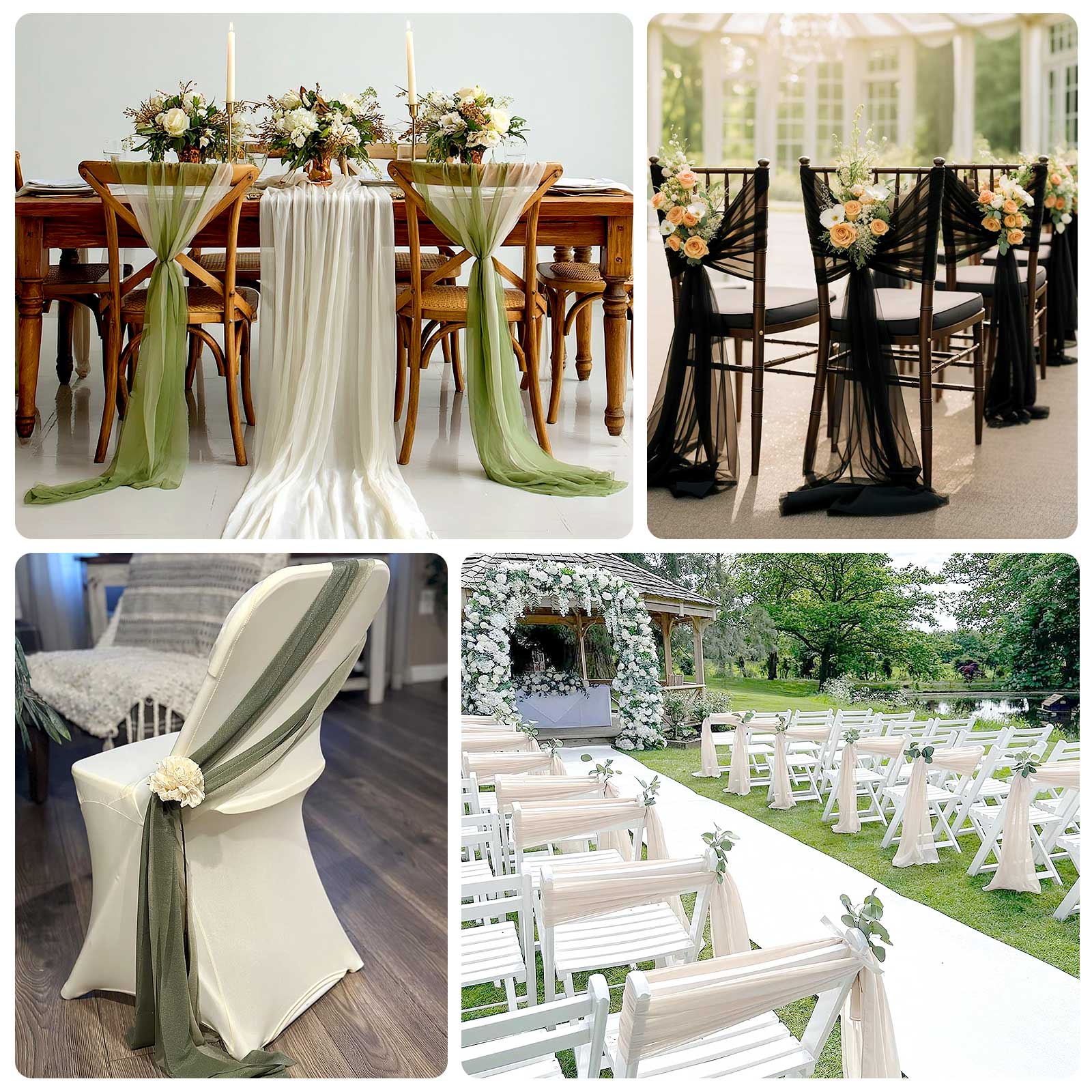 20-Pack Sheer Chair Drape Decor in Champagne and Gold – 9ft Shimmer Sash, Wrinkle-Free