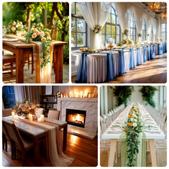 20-Pack 9ft Sheer Table Runners – White Shimmer Sheer Drapes, Wrinkle-Free