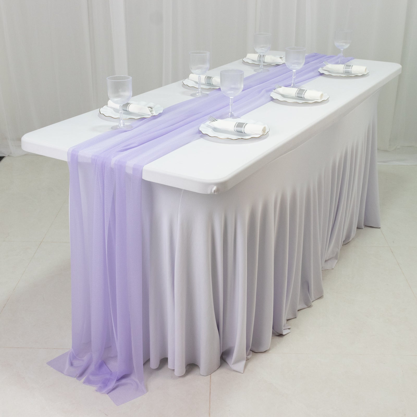 20-Pack 9ft Sheer Table Runners – Lavender Lilac Shimmer Sheer Drapes, Wrinkle-Free