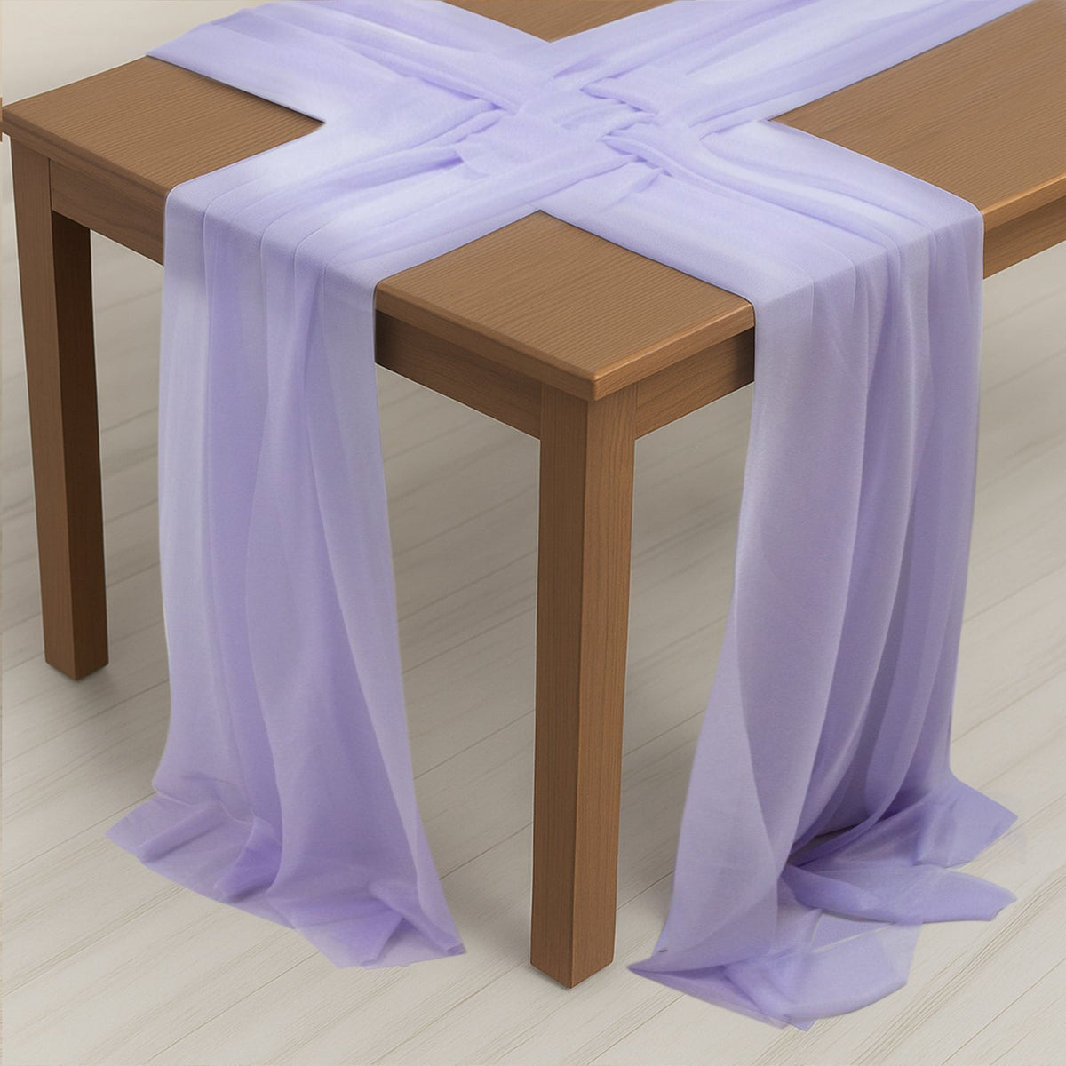 20-Pack 9ft Sheer Table Runners – Lavender Lilac Shimmer Sheer Drapes, Wrinkle-Free