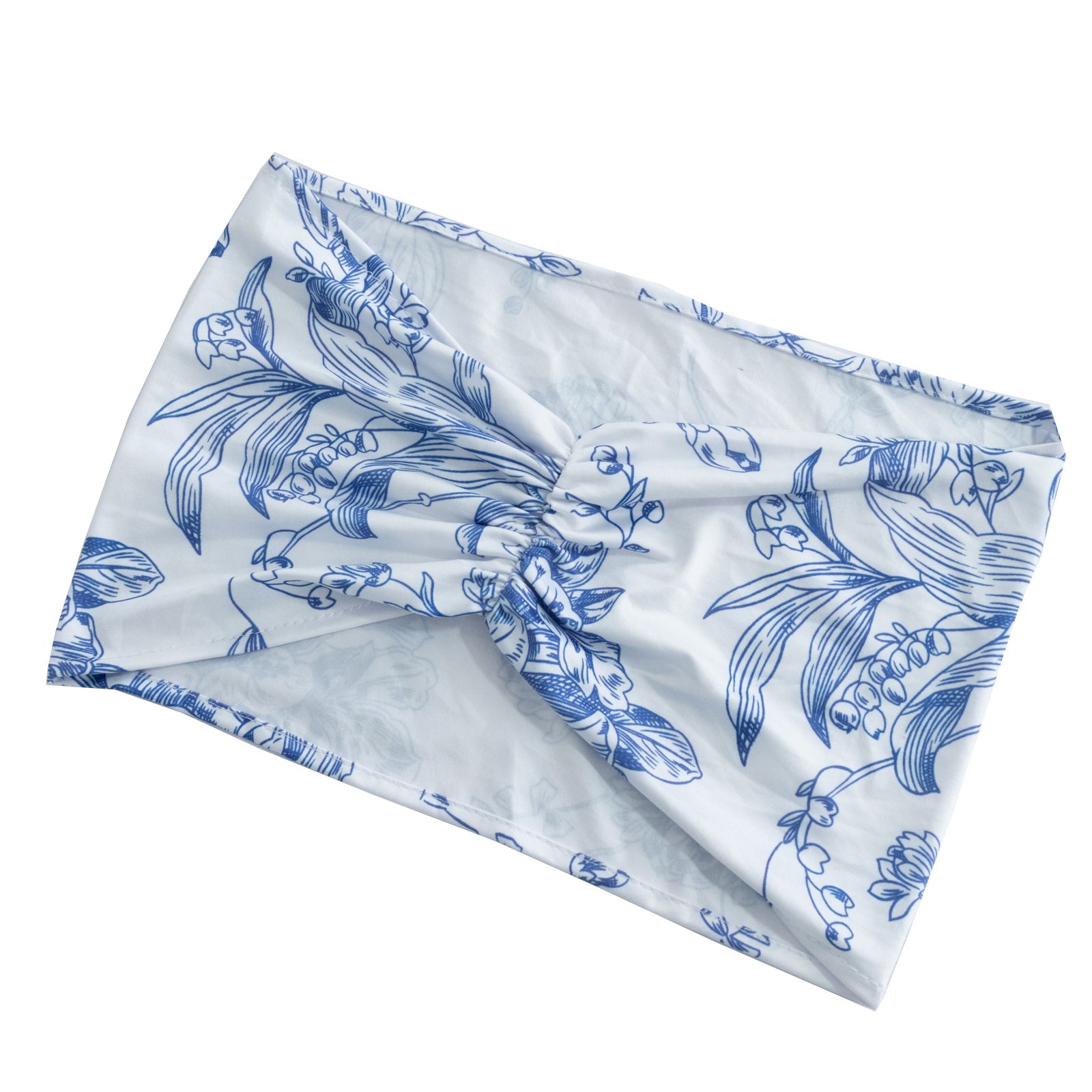 5 Pack Wide Spandex Chair Sashes in White Blue French Toile – Stylish Ruffled Chair Bands - 8"x13"