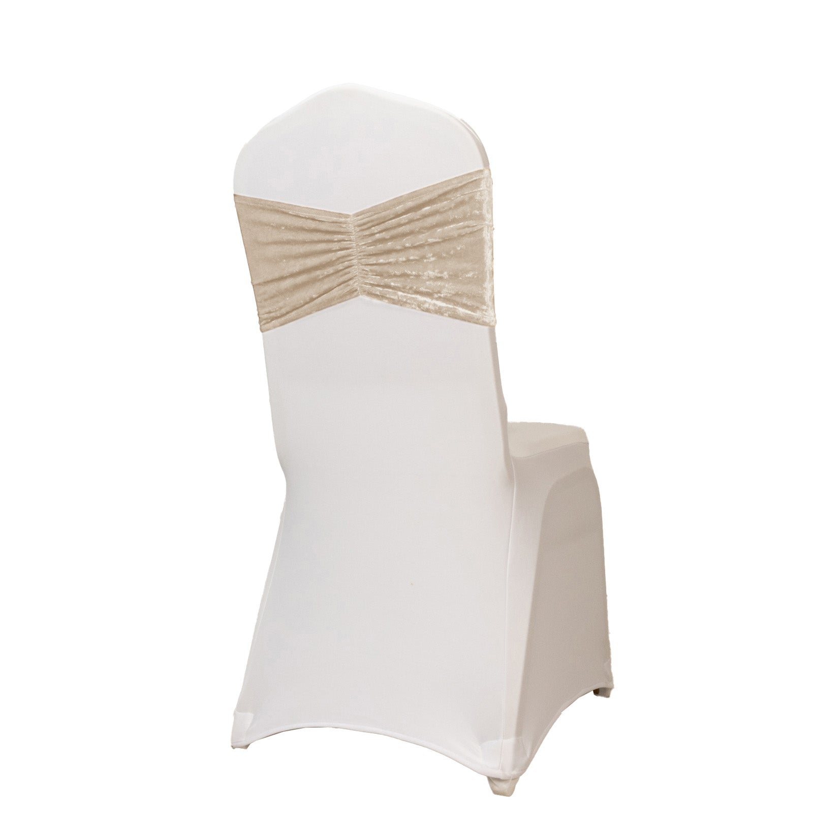 5 Pack Crushed Velvet Chair Bands Beige Wide Ruffle Style - Textured Chair Sashes for Stunning Event Decor - 8"x15"