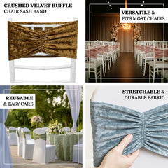 5 Pack Crushed Velvet Chair Bands Ivory Wide Ruffle Style - Textured Chair Sashes for Stunning Event Decor - 8"x15"