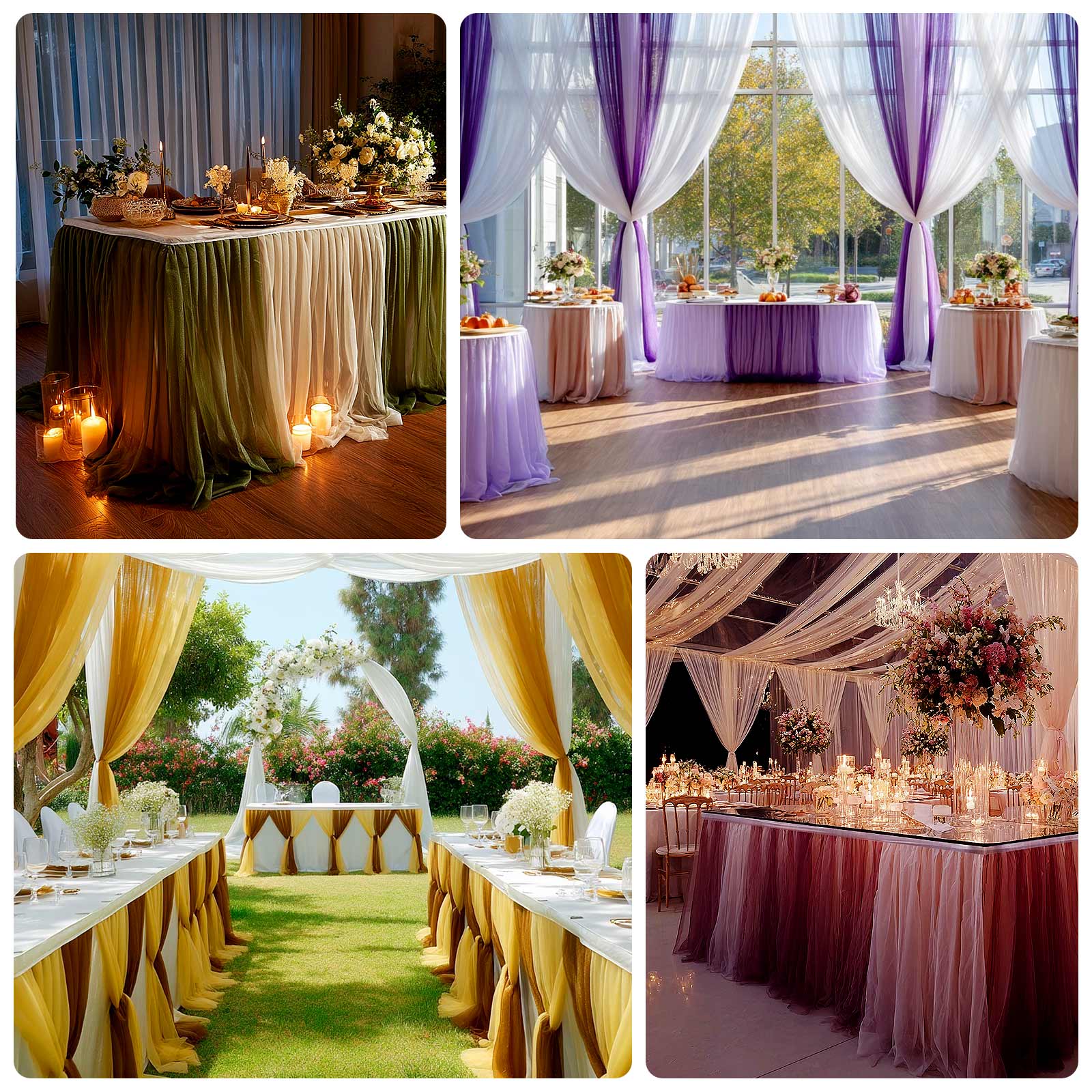 14ft Sheer Pleated Ruffle Skirting Chiffon Table Skirt - Purple and Lavender, Shimmer Sheer, Wrinkle-Free Fabric