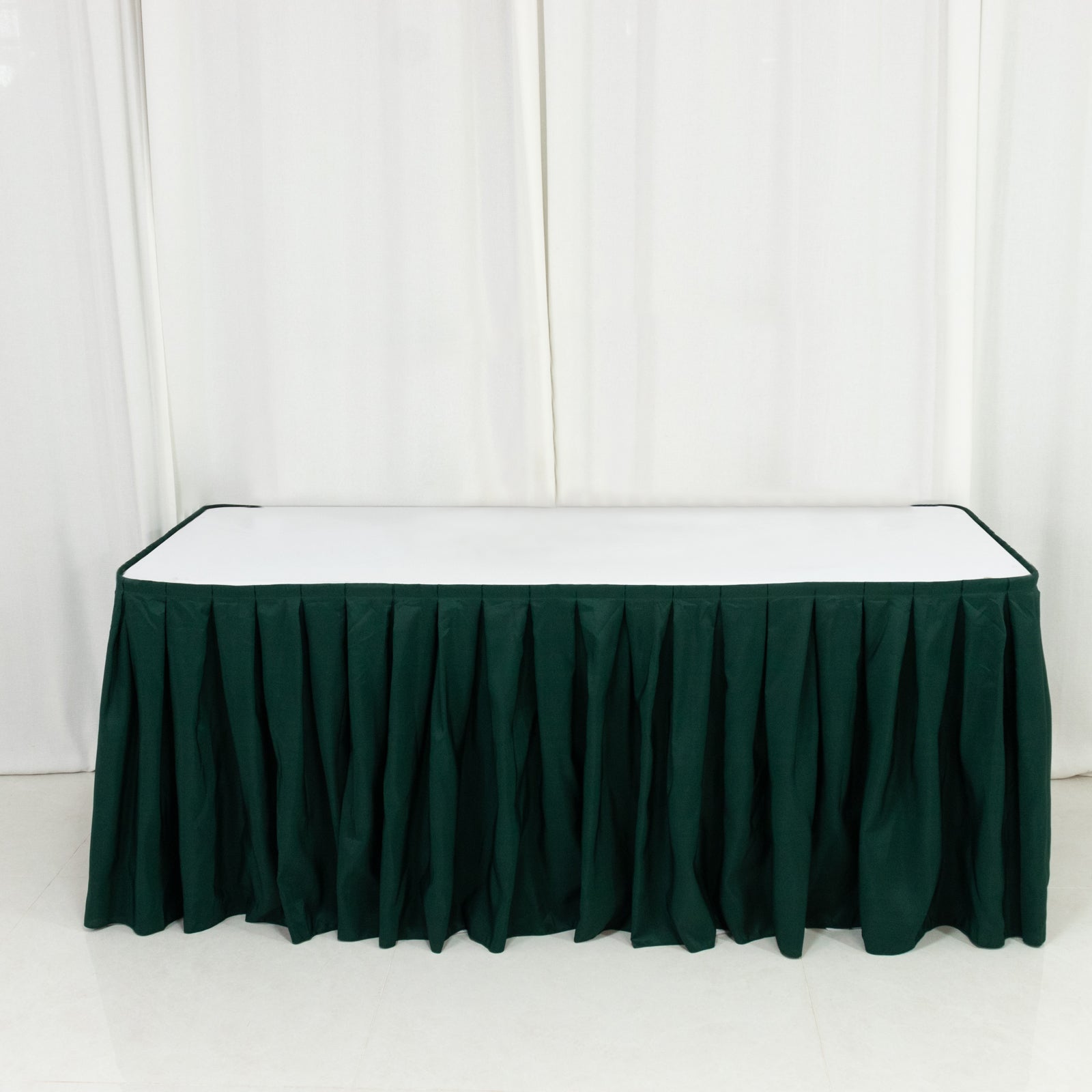 Polyester 14ft Table Skirt Hunter Emerald Green - Classic Pleated Design for Weddings & Events