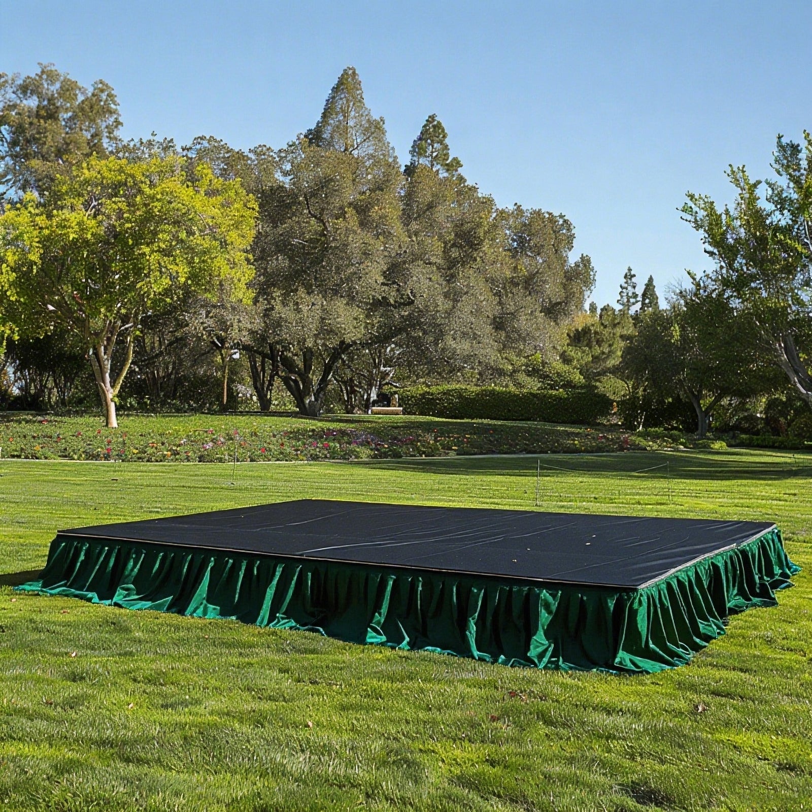 Portable Stage Skirt Hunter Emerald Green Polyester Platform Skirting Cloth for Events, Performances & Wedding Staging - 16"x10ft