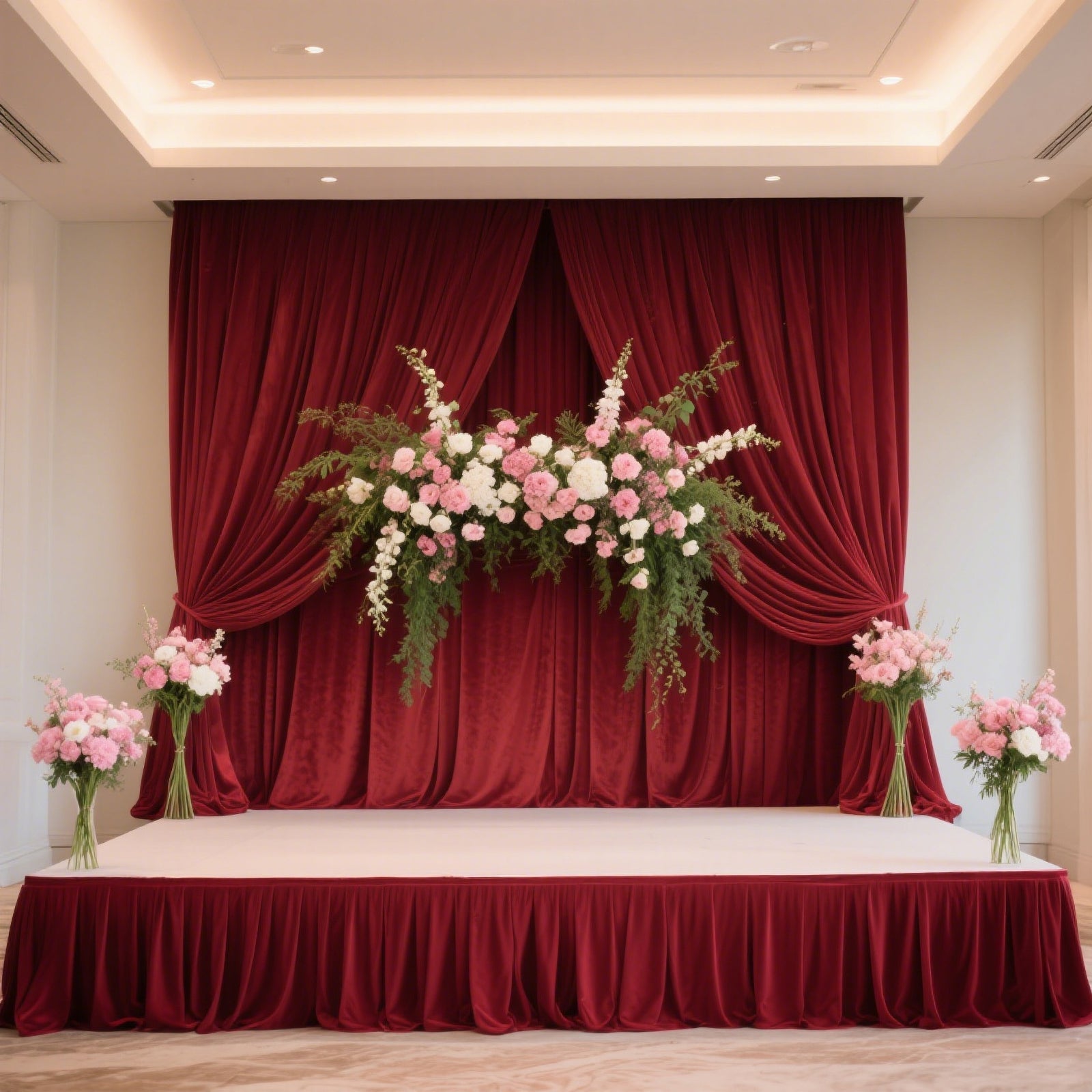 Portable Stage Skirt Burgundy Polyester Platform Skirting Cloth for Events, Performances & Wedding Staging - 24"x20ft