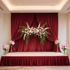 Portable Stage Skirt Burgundy Polyester Platform Skirting Cloth for Events, Performances & Wedding Staging - 24"x20ft