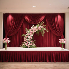 Portable Stage Skirt Burgundy Polyester Platform Skirting Cloth for Events, Performances & Wedding Staging - 24"x20ft