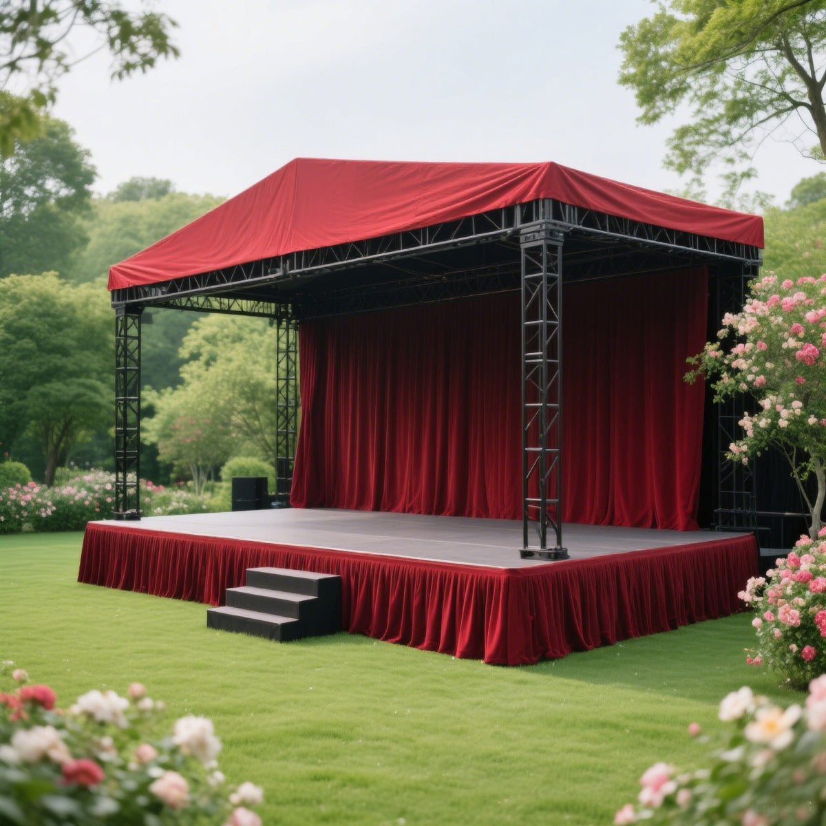 Portable Stage Skirt Burgundy Polyester Platform Skirting Cloth for Events, Performances & Wedding Staging - 24"x20ft
