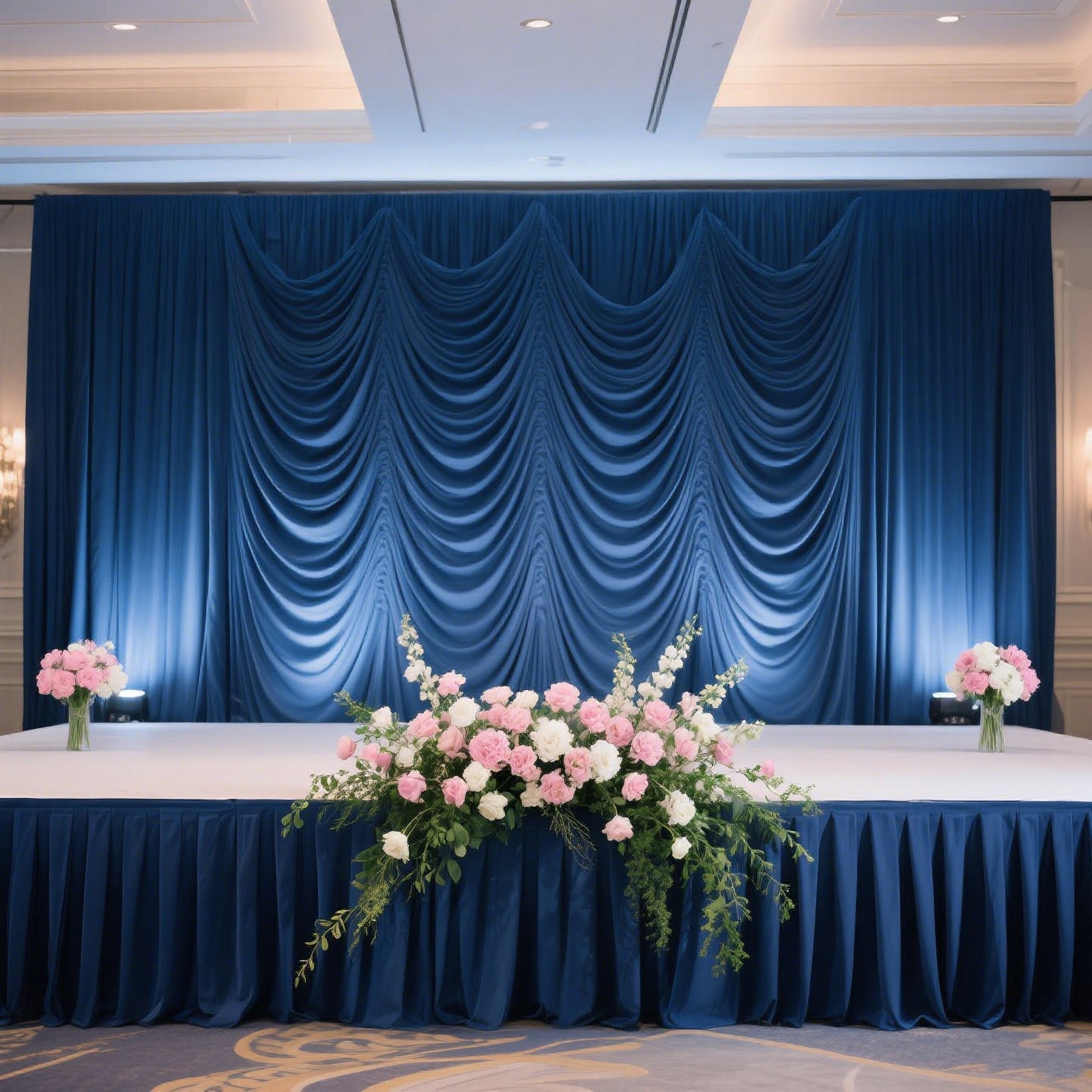 Portable Stage Skirt Navy Blue Polyester Platform Skirting Cloth for Events, Performances & Wedding Staging - 24"x20ft