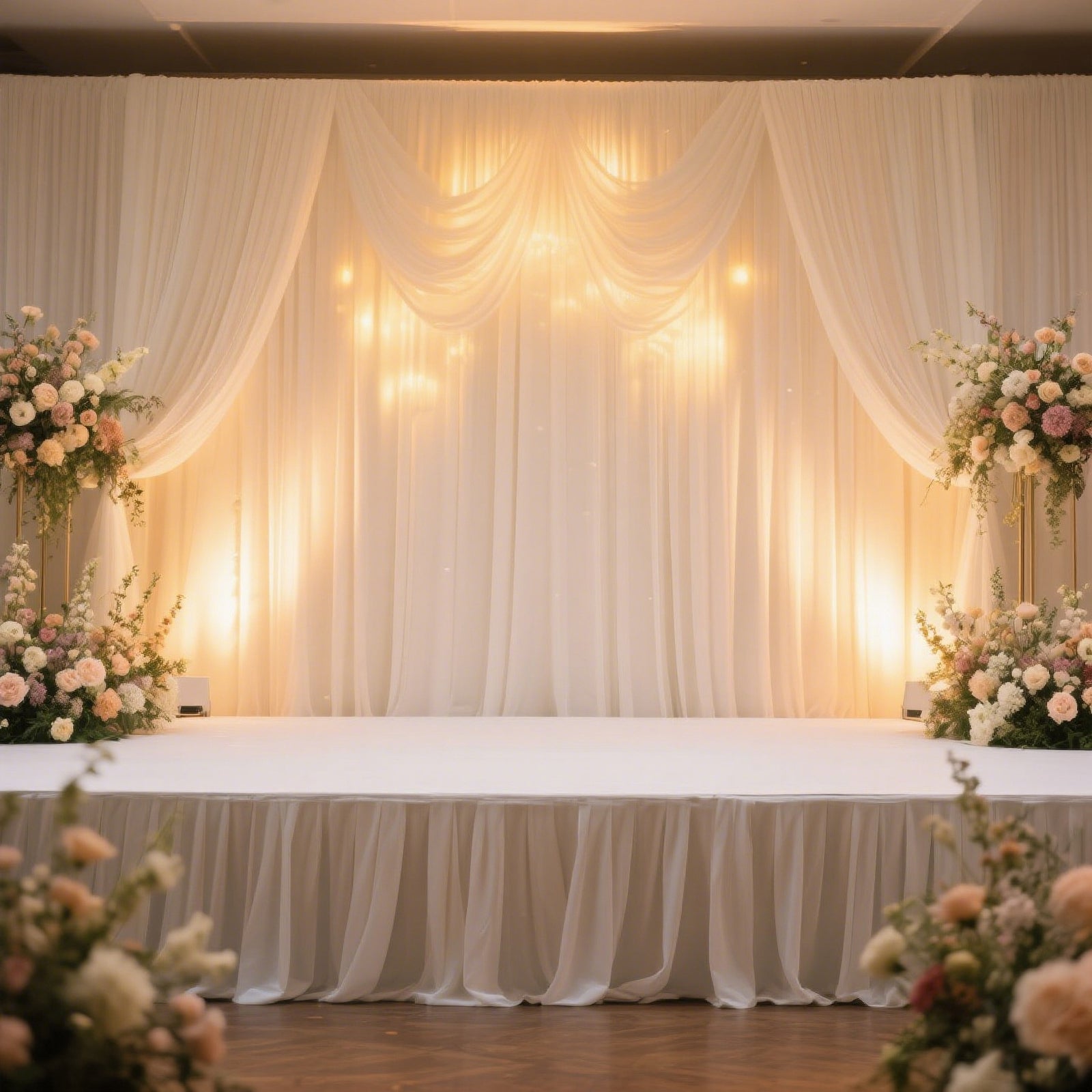 Portable Stage Skirt White Polyester Platform Skirting Cloth for Events, Performances & Wedding Staging - 36"x20ft