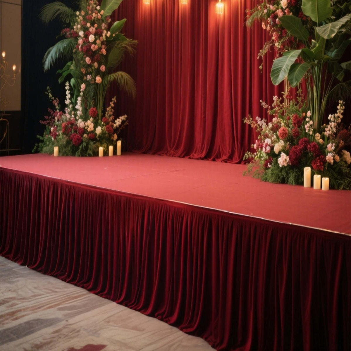 Portable Stage Skirt Burgundy Polyester Platform Skirting Cloth for Events, Performances & Wedding Staging - 48"x20ft