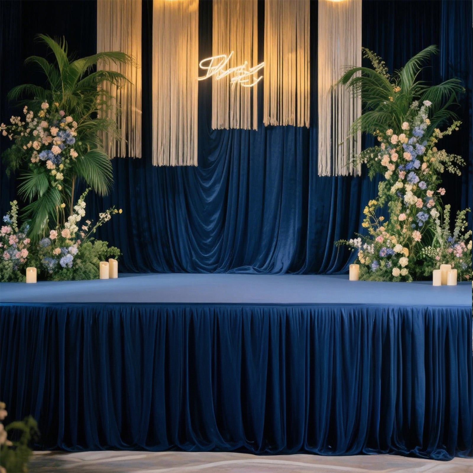 Portable Stage Skirt Navy Blue Polyester Platform Skirting Cloth for Events, Performances & Wedding Staging - 48"x20ft