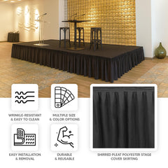 Portable Stage Skirt Black Polyester Platform Skirting Cloth for Events, Performances & Wedding Staging - 24"x20ft