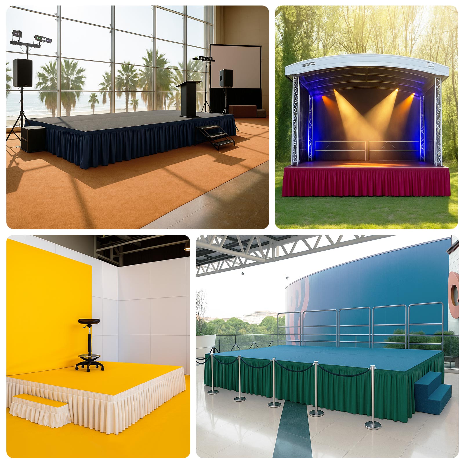 Portable Stage Skirt Royal Blue Polyester Platform Skirting Cloth for Events, Performances & Wedding Staging - 16"x10ft