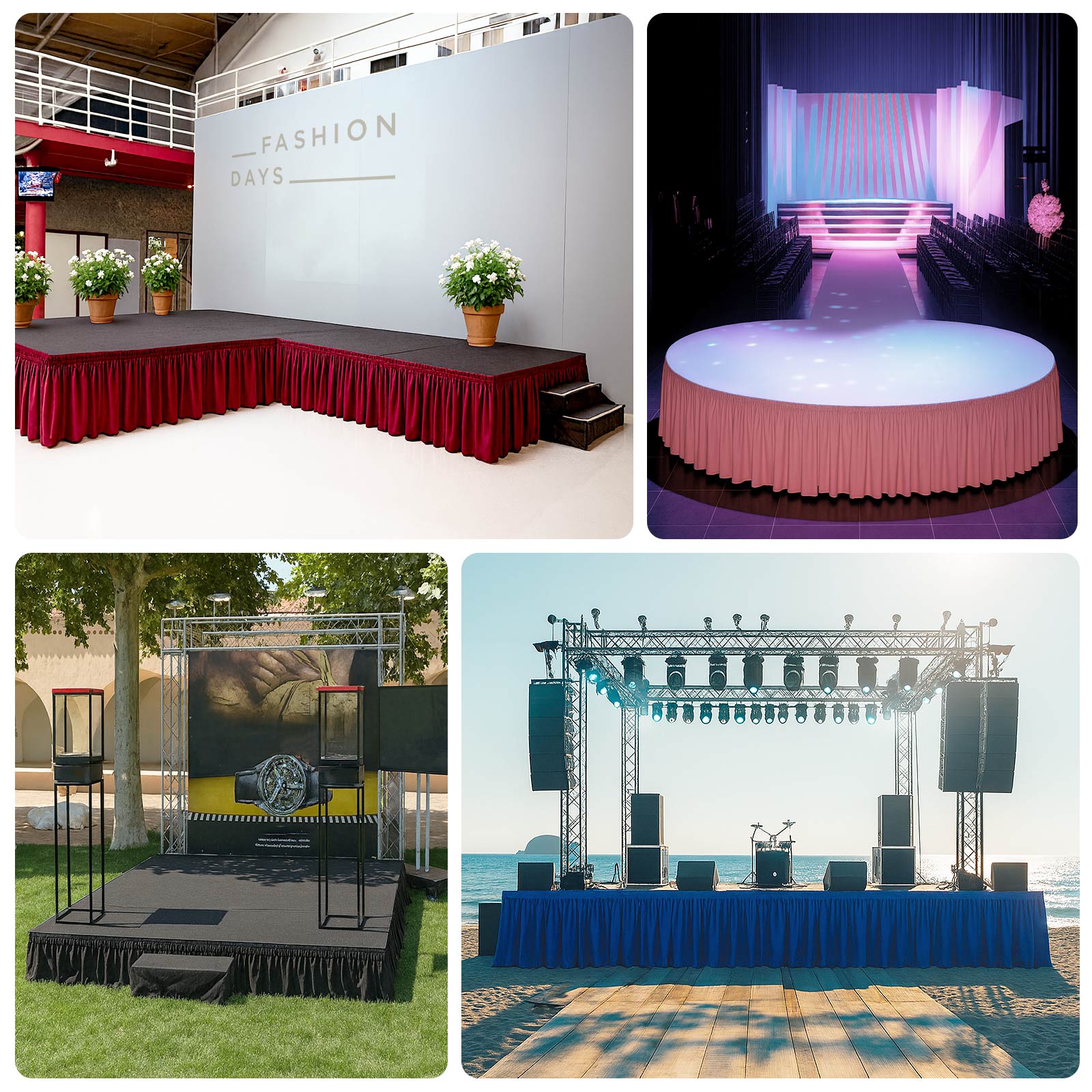 Portable Stage Skirt Black Polyester Platform Skirting Cloth for Events, Performances & Wedding Staging - 36"x20ft
