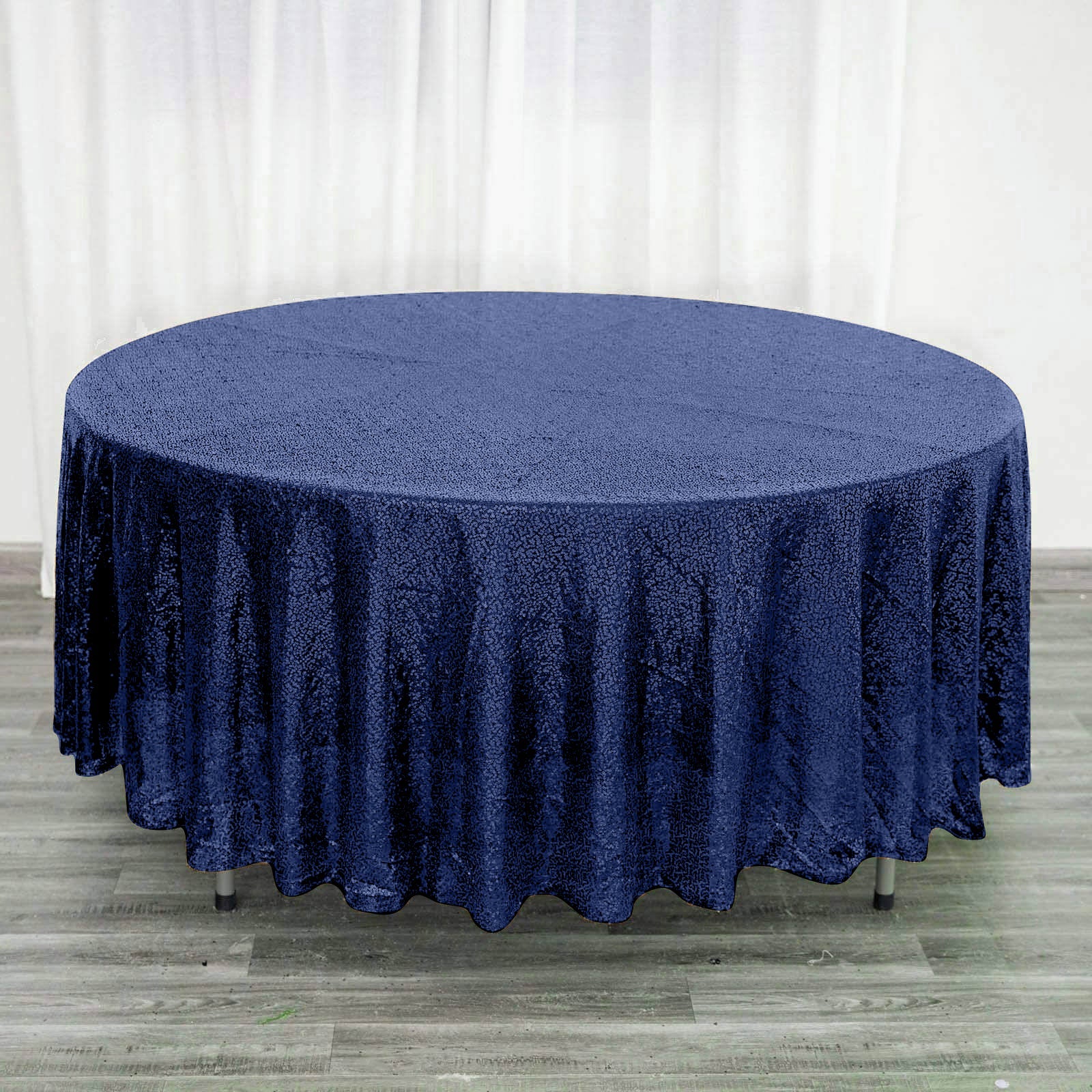 Sequin 108" Round Tablecloth Navy Blue - Glittering Finish Table Cover